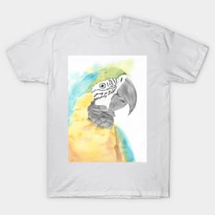 blue and gold macaw watercolor portrait bird parrot T-Shirt